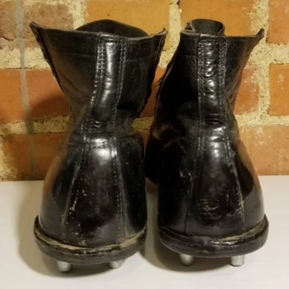 LEATHER CLEATS BLACK MENS VTG ATHLETIC SHOES FOOTBALL BASEBALL BOOTS SPORTS MENS